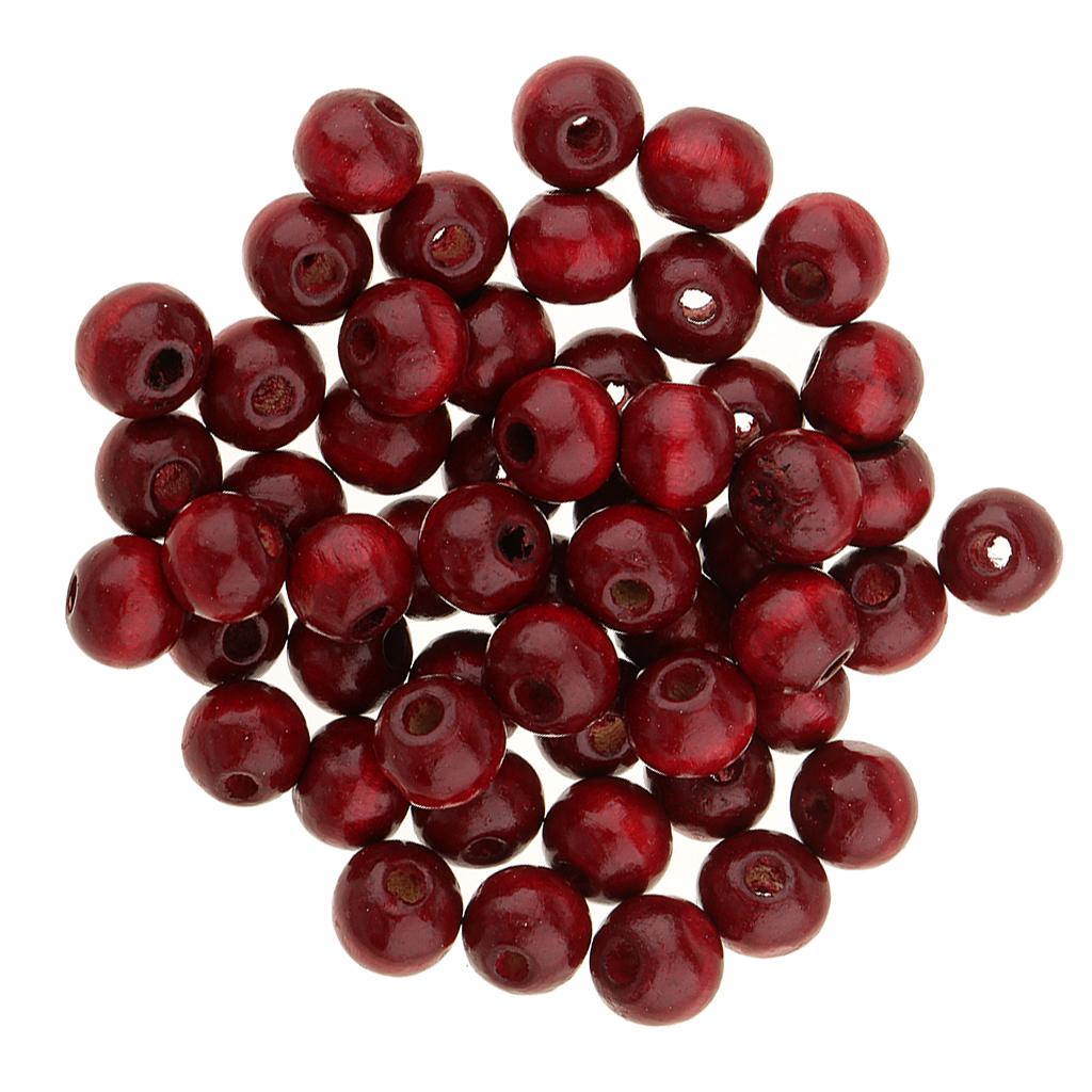 50pcs Loose Beads Round Wood Beads Wooden Beads Beading Supplies 8mm Red
