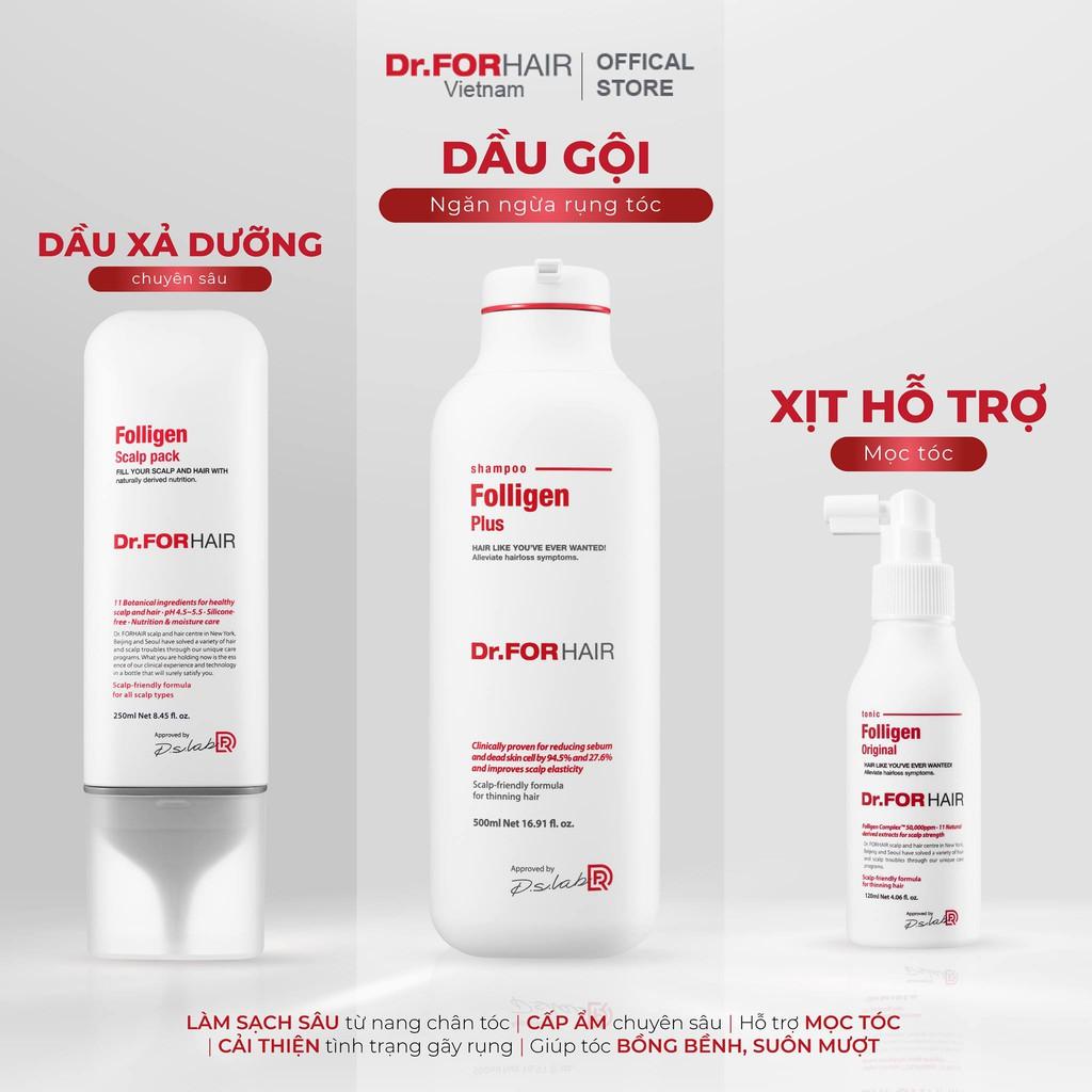 Bộ gội xả dưỡng hỗ trợ mọc tóc nuôi dưỡng da đầu khỏe mạnh Dr.FORHAIR Folligen Plus x Scalp Pack x Tonic