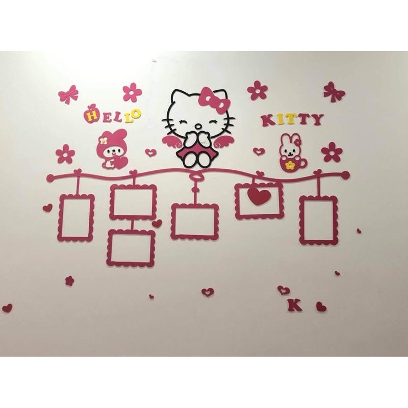 Tranh dán tường mica 3D kitty khung ảnh dễ thương, decal dán tường kitty trang trí phòng bé gái