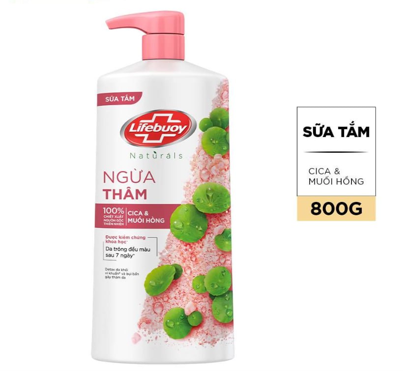 Sữa Tắm Lifebuoy Detox Và Sạch Sâu Khỏi Bụi Mịn Pm2.5 Và Vi Khuẩn Cica và Muối Hồng 100% Từ Thiên Nhiên Chai 800G