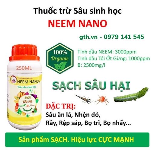 Chế Phẩm NEEM NANO Đặc trị Trĩ, Nhện Đỏ, Sâu, Rầy, Rệp - Dùng cho Hoa Hồng, Cây Cảnh, Rau Sạch - Hiệu lực Cực Mạnh, Sản phẩm Sạch, An Toàn, Chiết xuất 100% từ Tinh dầu Thảo Mộc