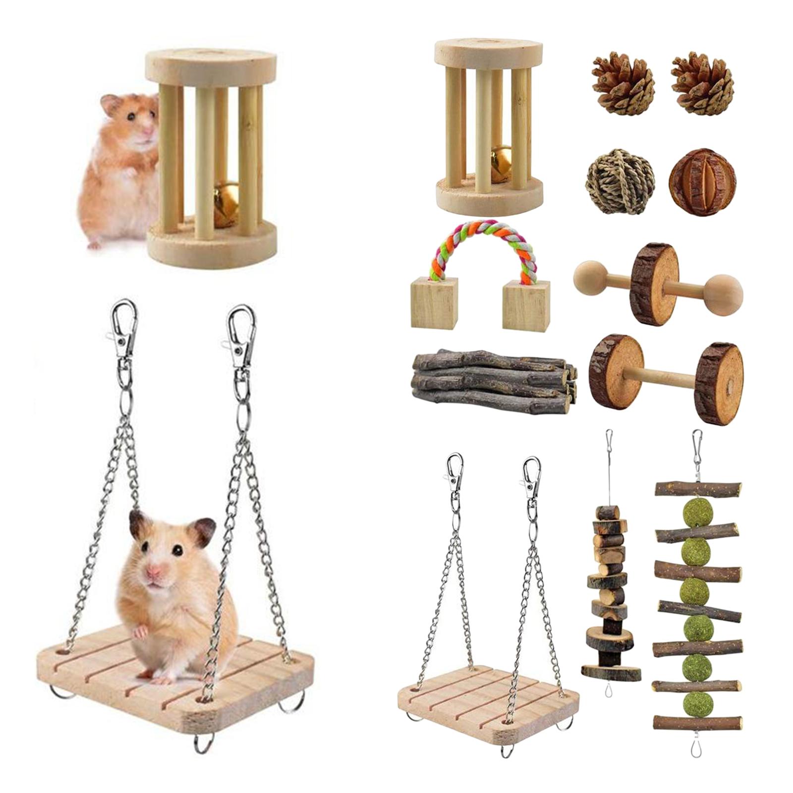 12 Packs Guinea Pig Toys Chinchilla Hamster Roller Rat Chews Toys Bunny Rabbits Exercise Wheels Molar Wooden for Teeth Pet Supplies