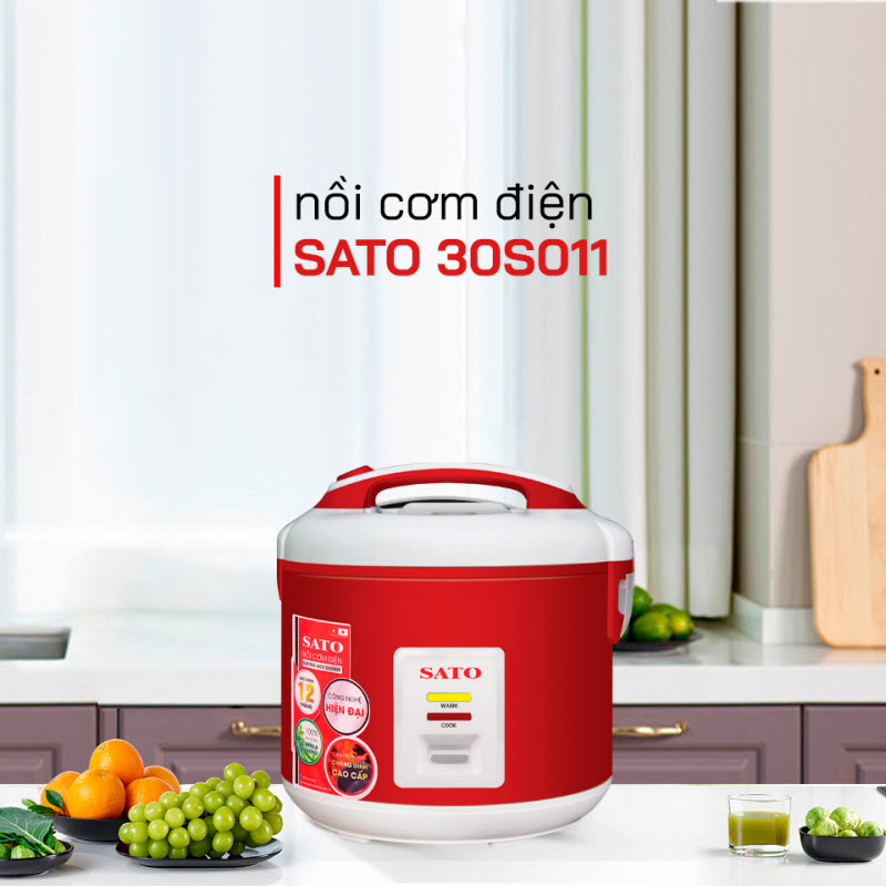 Nồi Cơm Điện SATO 30S011 3.0L - Thiết kế sang trọng, hiện đại, màu sắc trang nhã. Ủ ấm đa chiều giúp cơm ngon hơn và giữ ấm được lâu hơn - Miễn phí vận chuyển toàn quốc - Hàng chính hãng