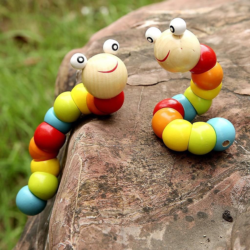Đồ Chơi Gỗ -  Đồ chơi con sâu gỗ uốn dẻo giúp bé học màu sắc, đồ chơi phát triển kỹ năng vận động