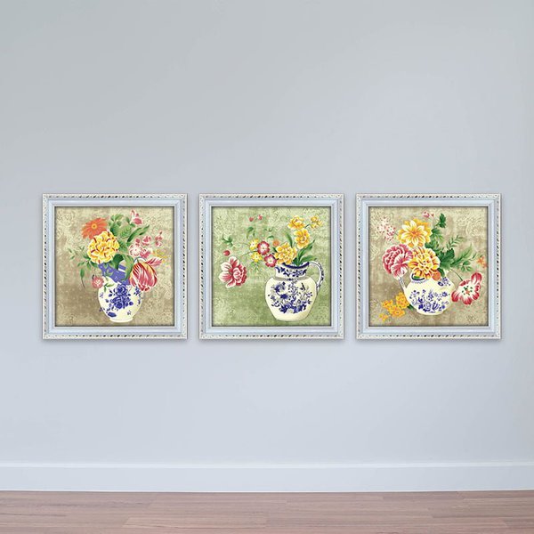 Bộ 3 tranh treo khách sạn "Tranh bình hoa cổ điển" | Tranh khách sạn W2281 Canvas có viền