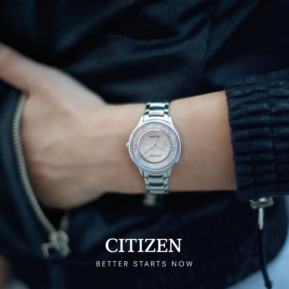 Đồng Hồ Nữ Citizen Đính Kim Cương Dây Thép Không Gỉ EM0380-65D - Mặt Xà Cừ (Sapphire)