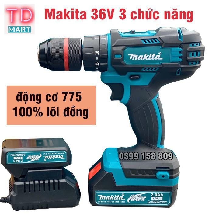 Máy khoan pin makita 36v 3 chức năng, đầu AutoLock 13 Ly