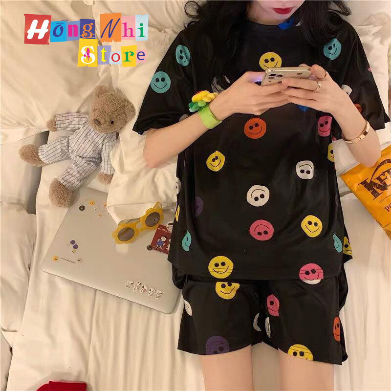 Bộ Ngủ Hoạt Hình Thun Thái Kèm Túi Vải Quần Đùi Dáng Rộng Cao Cấp - MM