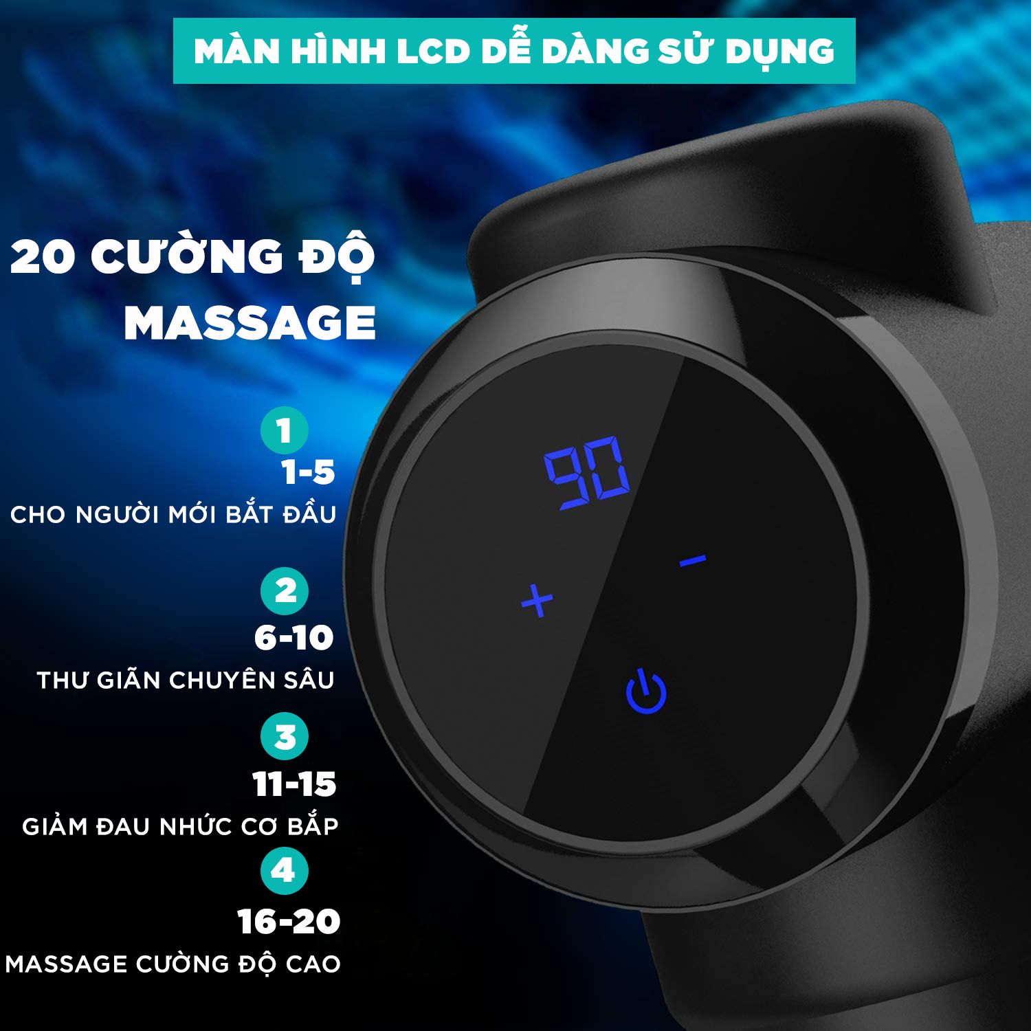 Máy Massage Cầm Tay Cao Cấp KINGTECH KH-720 - 20 Cấp Độ, Hỗ Trợ Mát Xa Chuyên Sâu, Giảm Đau Cơ, Cứng Khớp - Chính Hãng