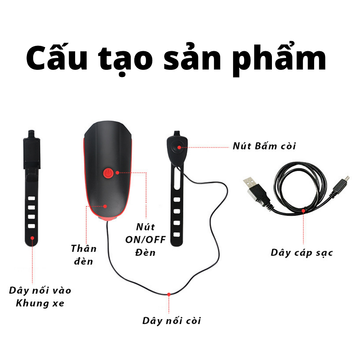 Đèn xe đạp thể thao siêu sáng có còi pin sạc usb led T6 chống nước - Đèn còi xe đạp có 3 chế độ sáng còi to - Chính hãng Amalife