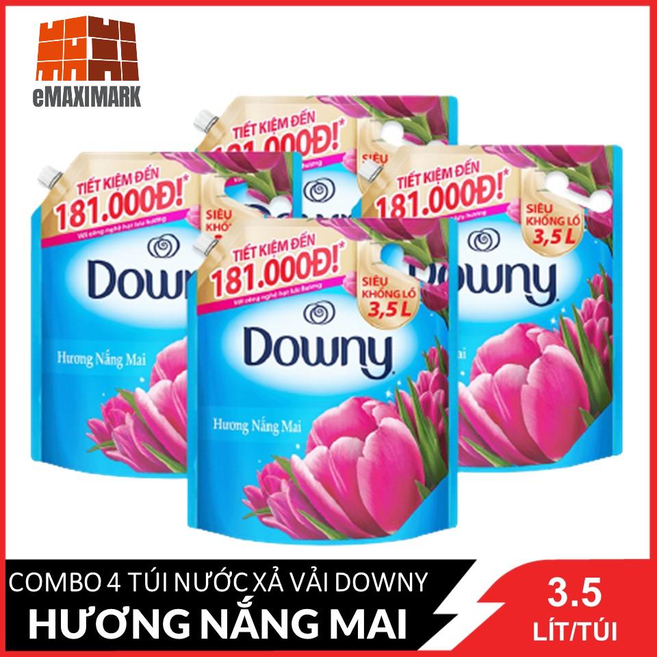 [Nguyên thùng] Combo 4 túi Nước xả vải Downy Nắng mai (Xanh) túi 3.5L X4