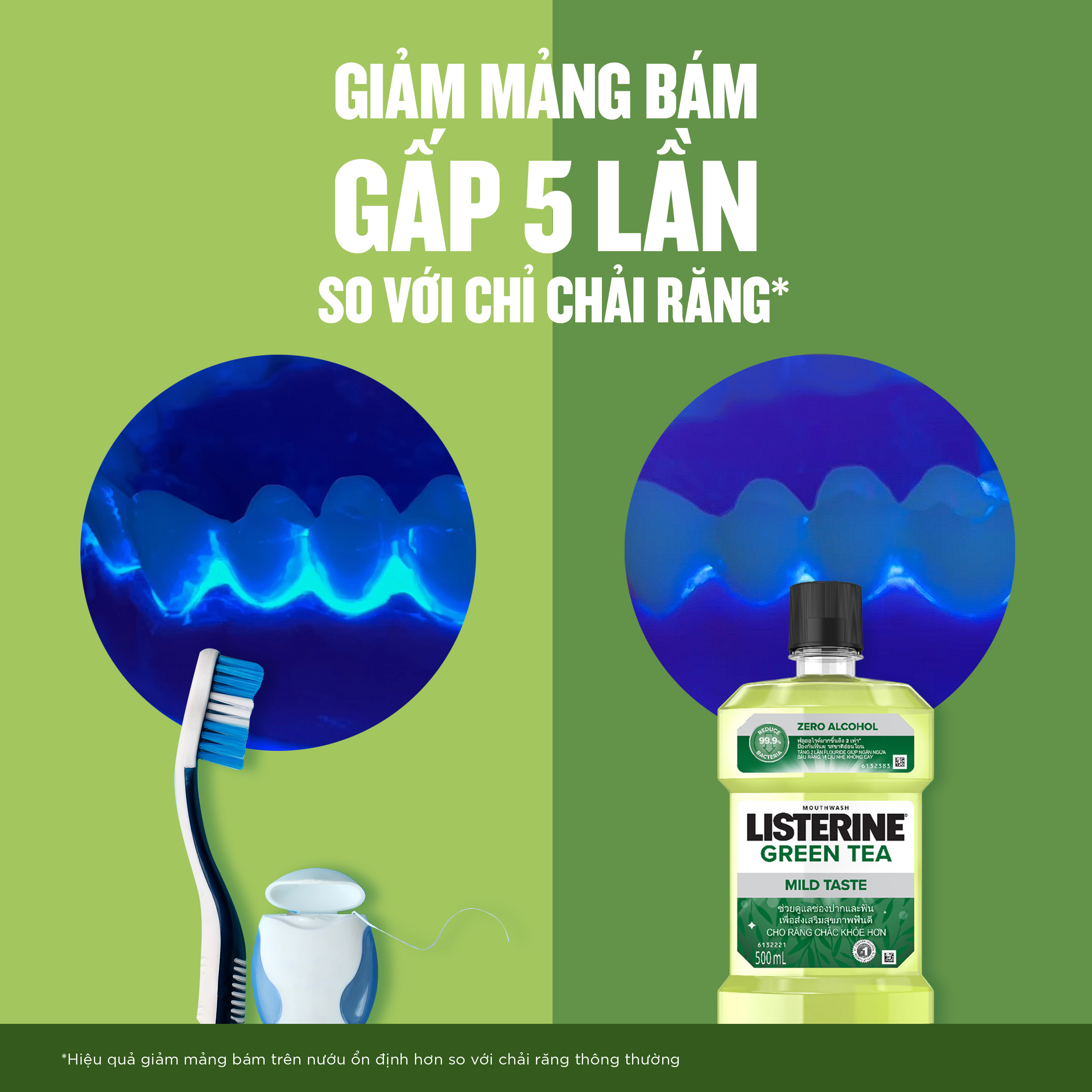 Nước súc miệng ngừa sâu răng vị trà xanh không cay Listerine Natural Green Tea 500ml - 100953223