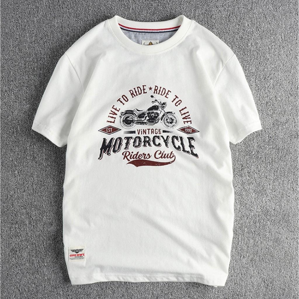 Áo thun phong cách Retro_Biker_dã ngoại - Màu kaki