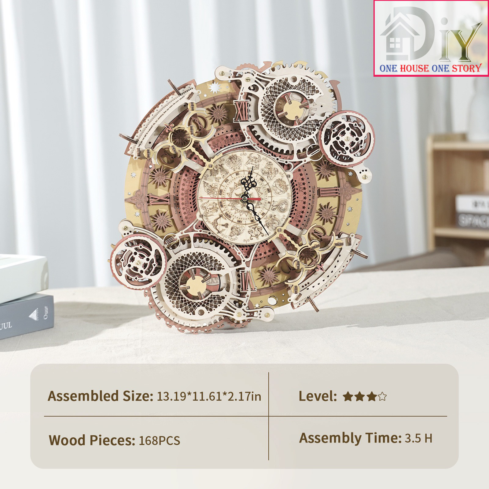 [Bản Quốc tế]Mô hình gỗ lắp ghép Robotime ROKR Đồng hồ Cung Hoàng Đạo Zodiac Wall Clock Mechanical Time Art Engine LC601