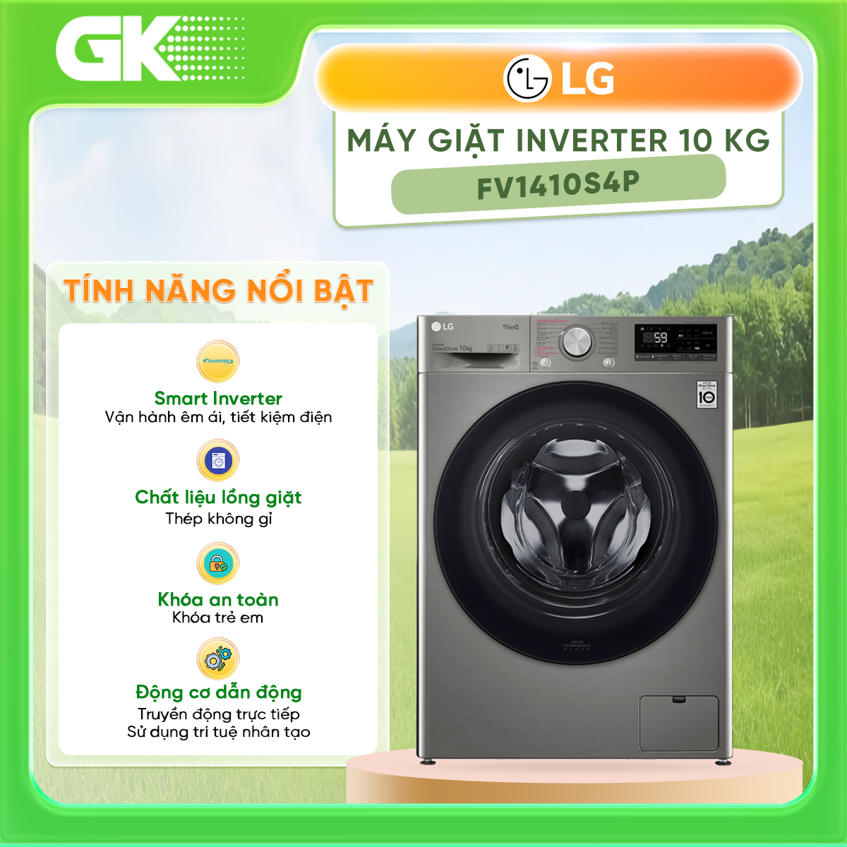 Máy giặt LG Inverter 10 kg FV1410S4P - Chỉ giao tại HCM