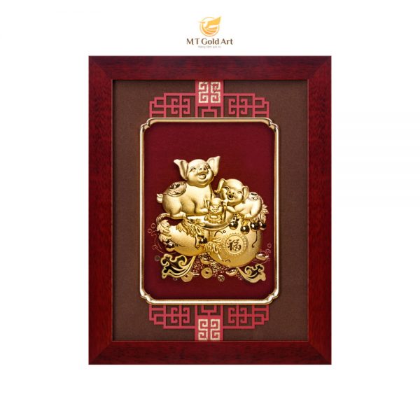 Tranh heo dát vàng (26x33cm) mẫu 03 MT Gold Art- Hàng chính hãng, trang trí nhà cửa, phòng làm việc, quà tặng sếp, đối tác, khách hàng, tân gia, khai trương 