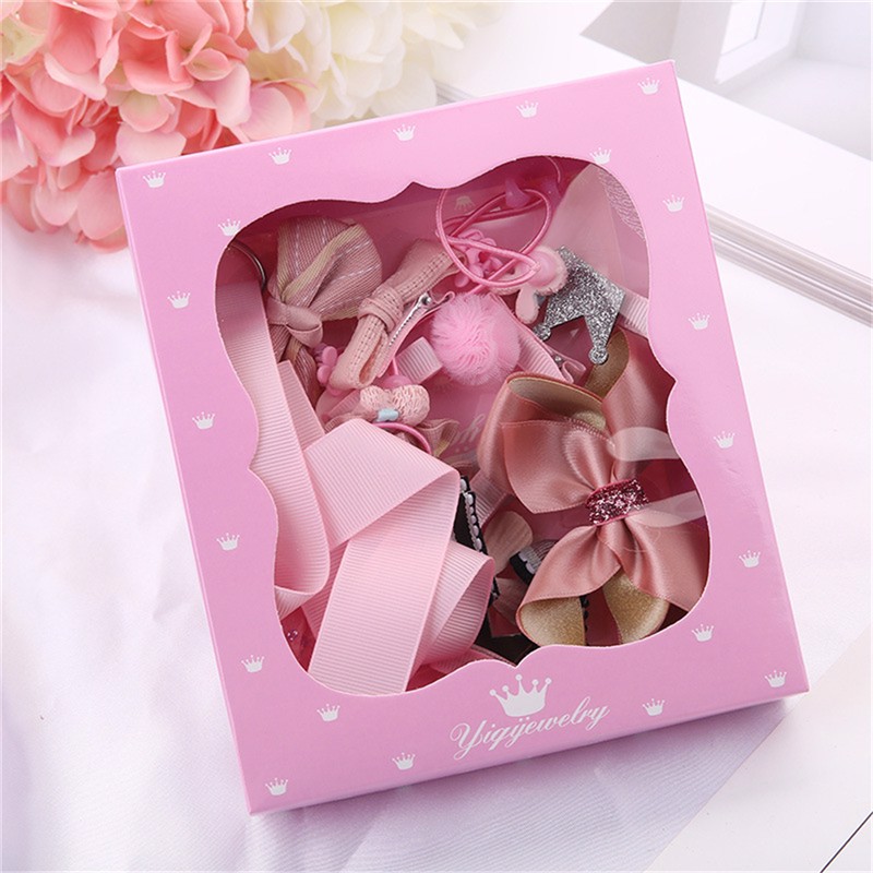Bộ phụ kiện nơ tóc cho bé gái màu hồng