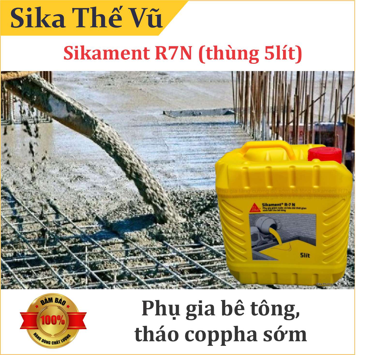 Phụ gia bê tông dân dụng giúp giảm nước, kéo dài thời gian ninh kết bê tông - Sikament R7N (thùng 5lít)