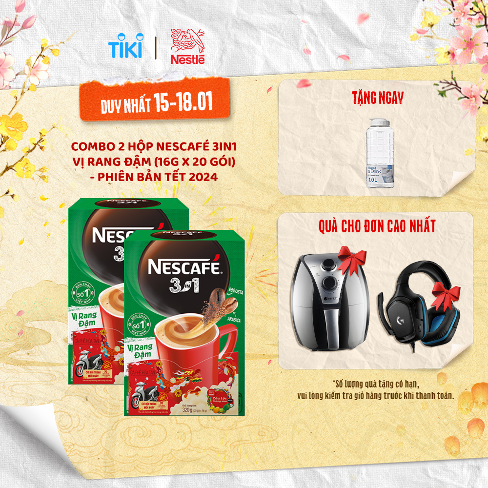 [Tặng Bình Jug 1 Lít Nescafé] Combo 2 Hộp Nescafé 3in1 VỊ RANG ĐẬM (16g x 20 gói) - Phiên bản Tết 2024