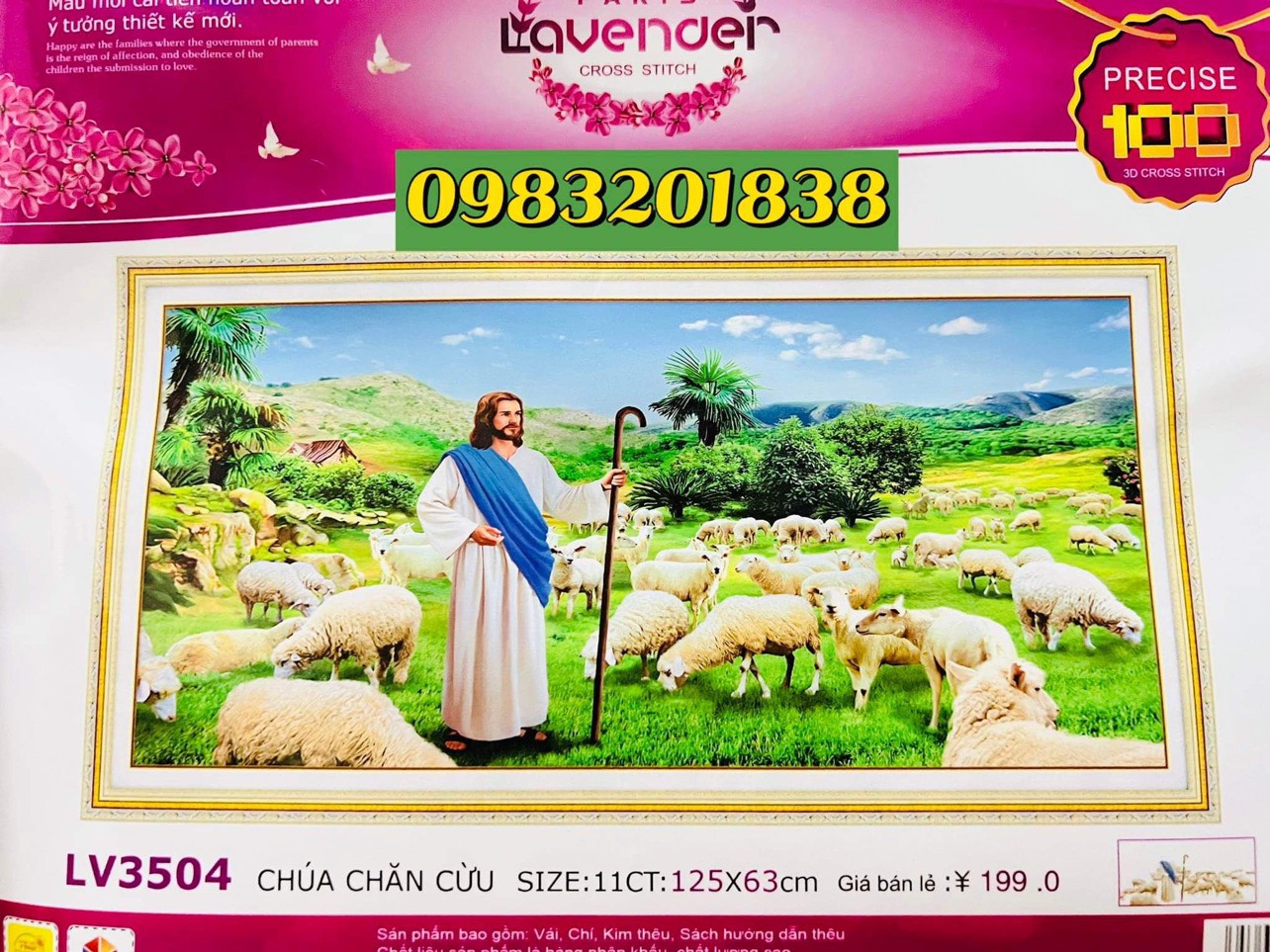 Tranh thêu chữ thập Chúa chăn cừu LV3504, tranh 3D