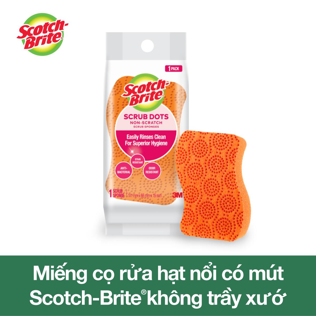 Combo 2 Miếng rửa chén hạt nổi không trầy xước Scotch-Brite 3M đa năng, mút kháng khuẩn, không bám cặn màu cam