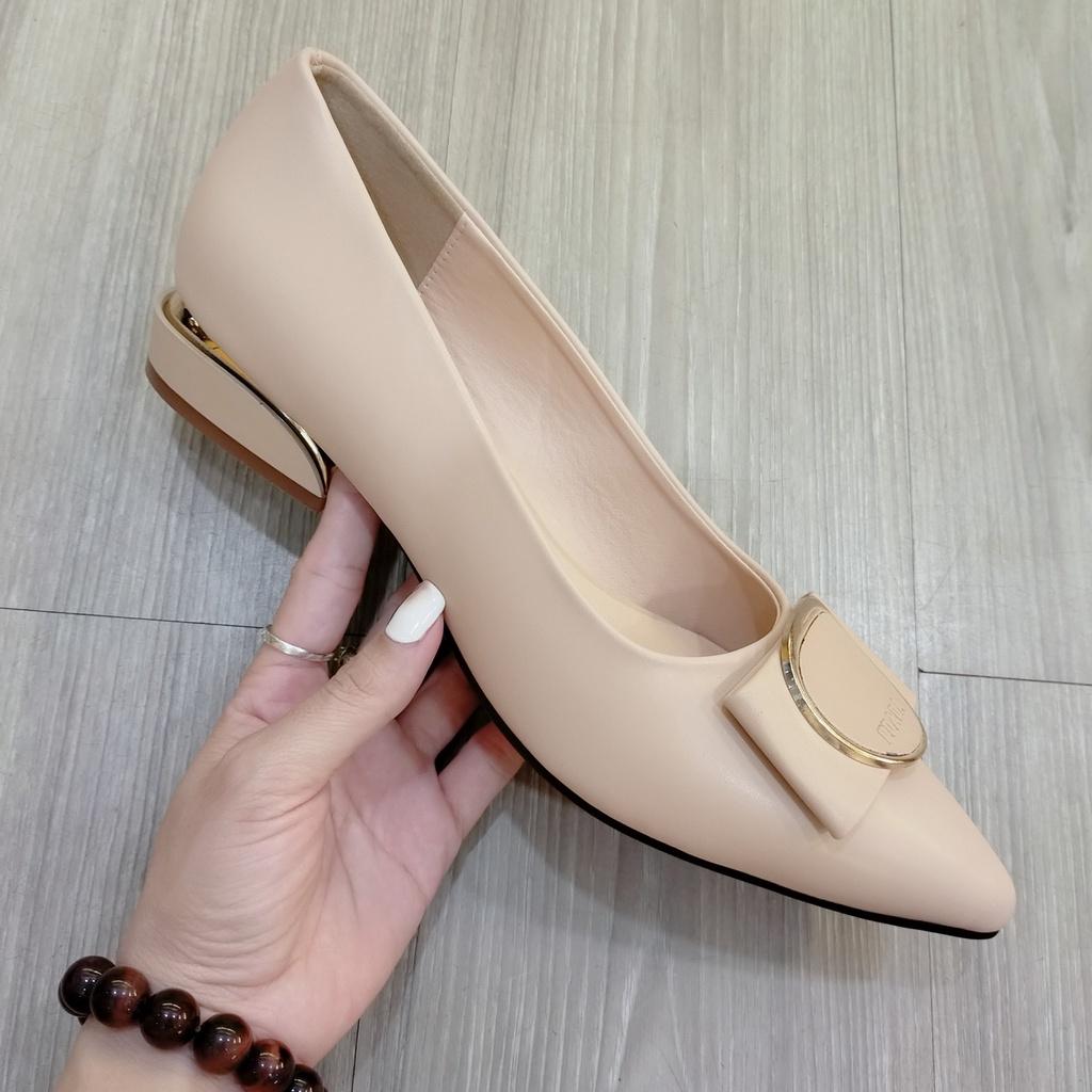 Giày búp bê mũi nhọn da lì cao cấp ROSATA RO419 - 2p - Đen, Be - HÀNG VIỆT NAM - BKSTORE