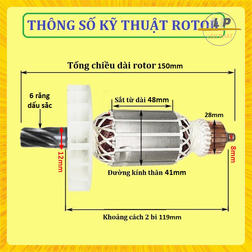 Rotor máy khoan đục cho Pefa - Nhông 6 răng dấu sắc