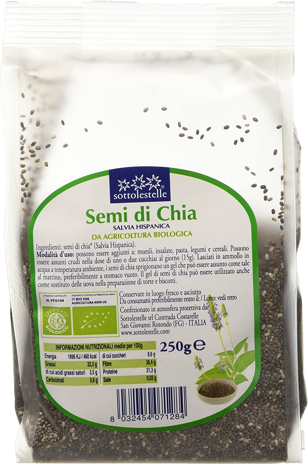 Hạt Chia hữu cơ 250g Sottolestelle Organic Chia Seeds