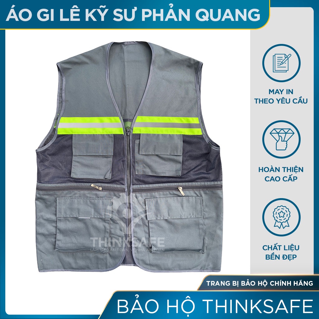 Áo phản quang kỹ sư gile Thinksafe, vải lưới thoáng mát, phản quanng siêu sáng, from áo chuẩn đẹp, bảo hộ lao động