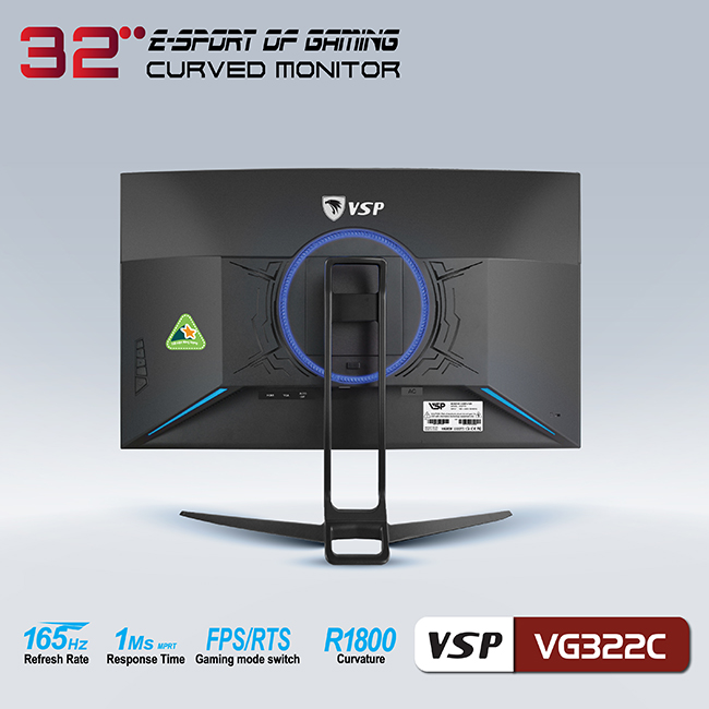 Màn hình máy tính 32inch VSP VG322C Cong 165Hz Gaming (31.5&quot; VA Full HD, 144Hz HDMI + 165Hz DisplayPort) - Hàng chính hãng TECH VISION phân phối