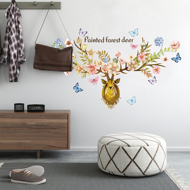 Decal dán tường 3D sừng hươu DKN094 AmyShop (78 x 112 cm)