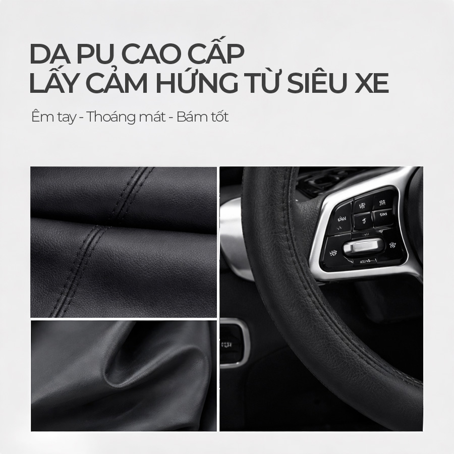 Bọc Vô Lăng CIND TP990 Size M Màu Đen Da PU Lõi TPE Chống Trượt Siêu Êm - Nhập Khẩu Chính Hãng