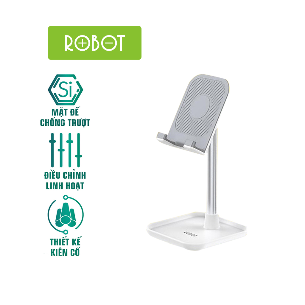 Giá Đỡ Điện Thoại/Máy Tính Bảng Hợp Kim Nhôm Cao Cấp - Màu Trắng - Robot RT-US04 - Hàng Chính Hãng