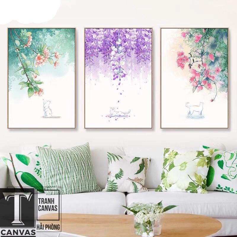 Tranh canvas tràn viền treo tường phòng khách, tranh vẽ bông hoa sắc màu H 168