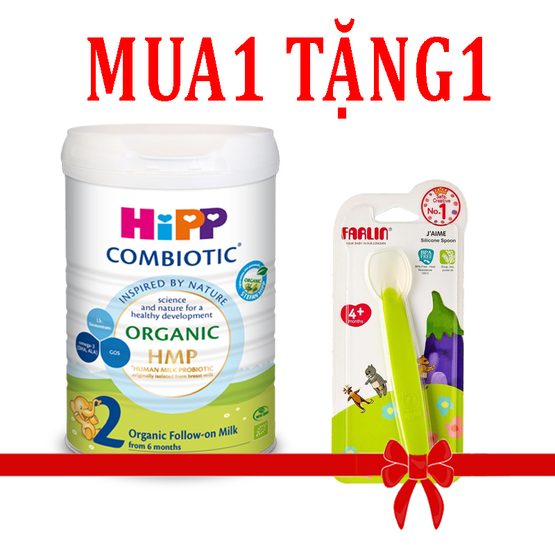 Sữa bột Hipp số 2 Organic Combiotic HMP 800gr Mẫu Mới tách tem tặng muỗng ăn dặm silicone Farlin