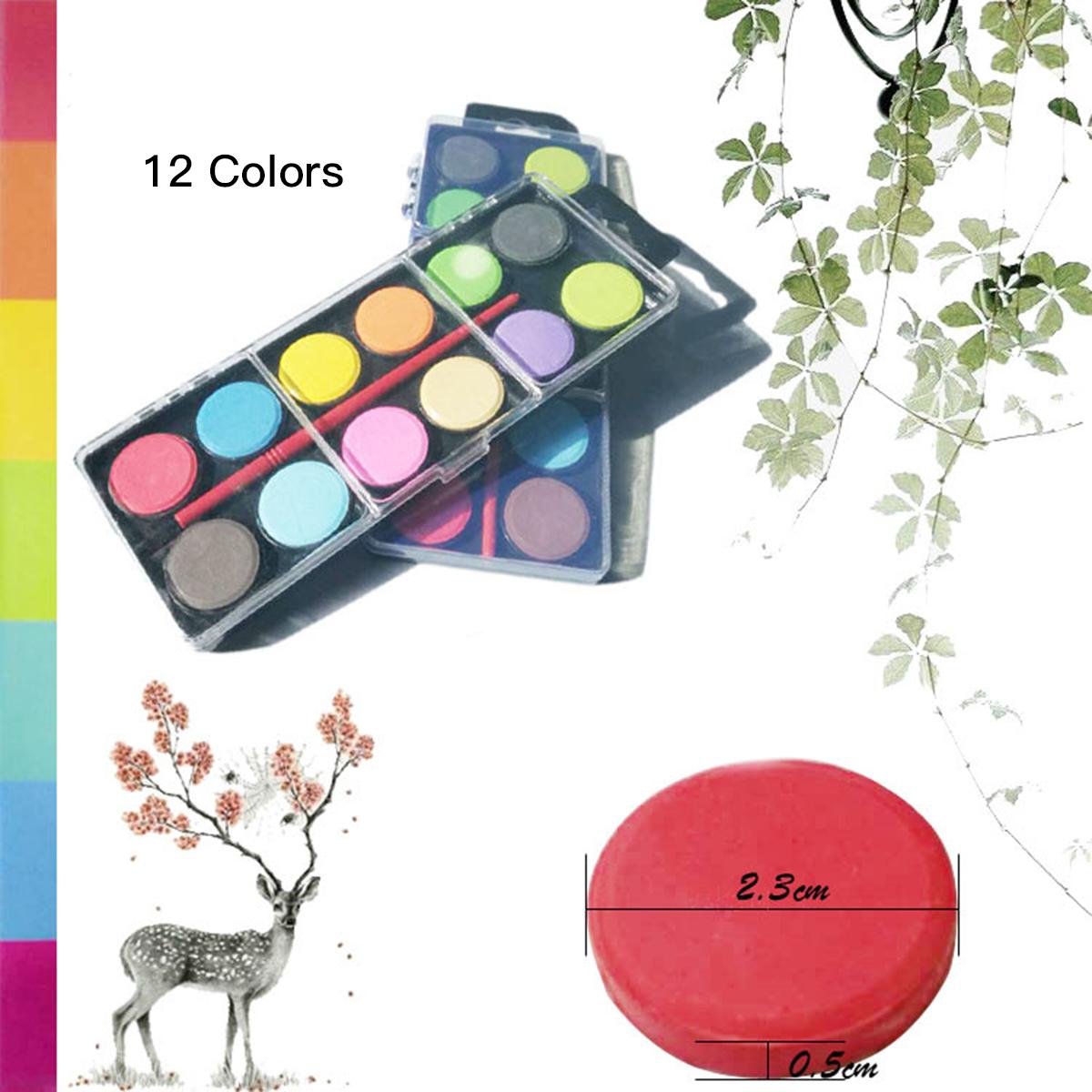 12 Colors Solid Watercolor Paint Pigment Portable Drawing Painting Set with a Paintbrush Art Supplies for Artists