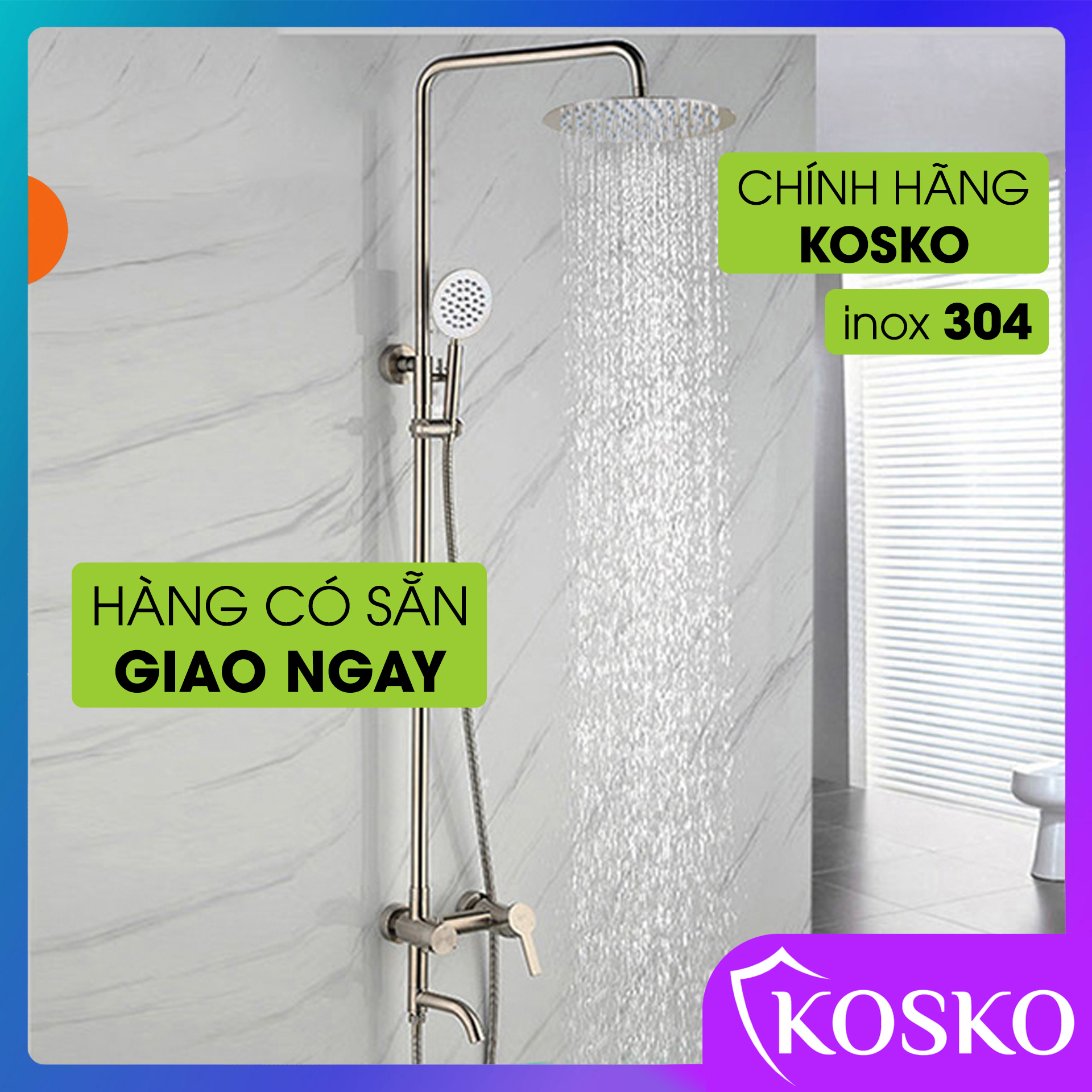 Sen cây tắm đứng nóng lạnh inox 304 KOSKO (BH 24 THÁNG), sen tắm nóng lạnh tròn L