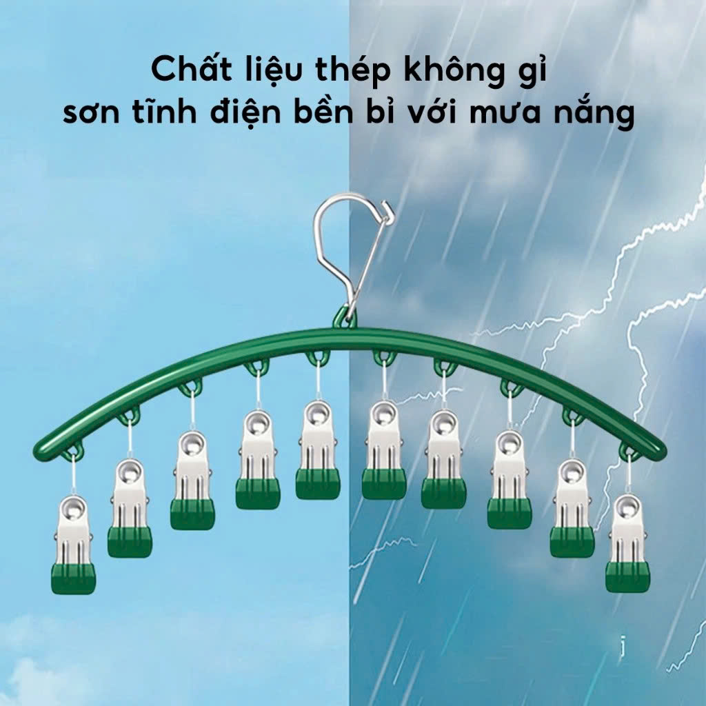 Móc phơi quần áo inox Giàn phơi đồ đa năng inox cao cấp Móc treo đồ nhỏ có kẹp inox tiện lợi Giá treo phơi tất, đồ lót, khăn tay bằng inox Móc phơi 10 kẹp inox Móc phơi inox tiết kiệm không gian