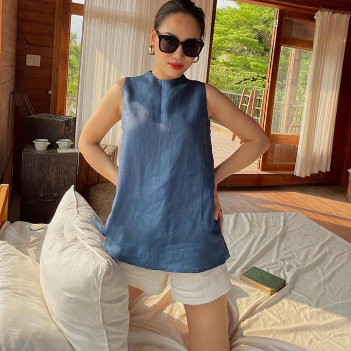 Set bộ đi chơi linen sát nách màu xanh đá trẻ trung sang trọng ArcticHunter, thời trang thương hiệu chính hãng