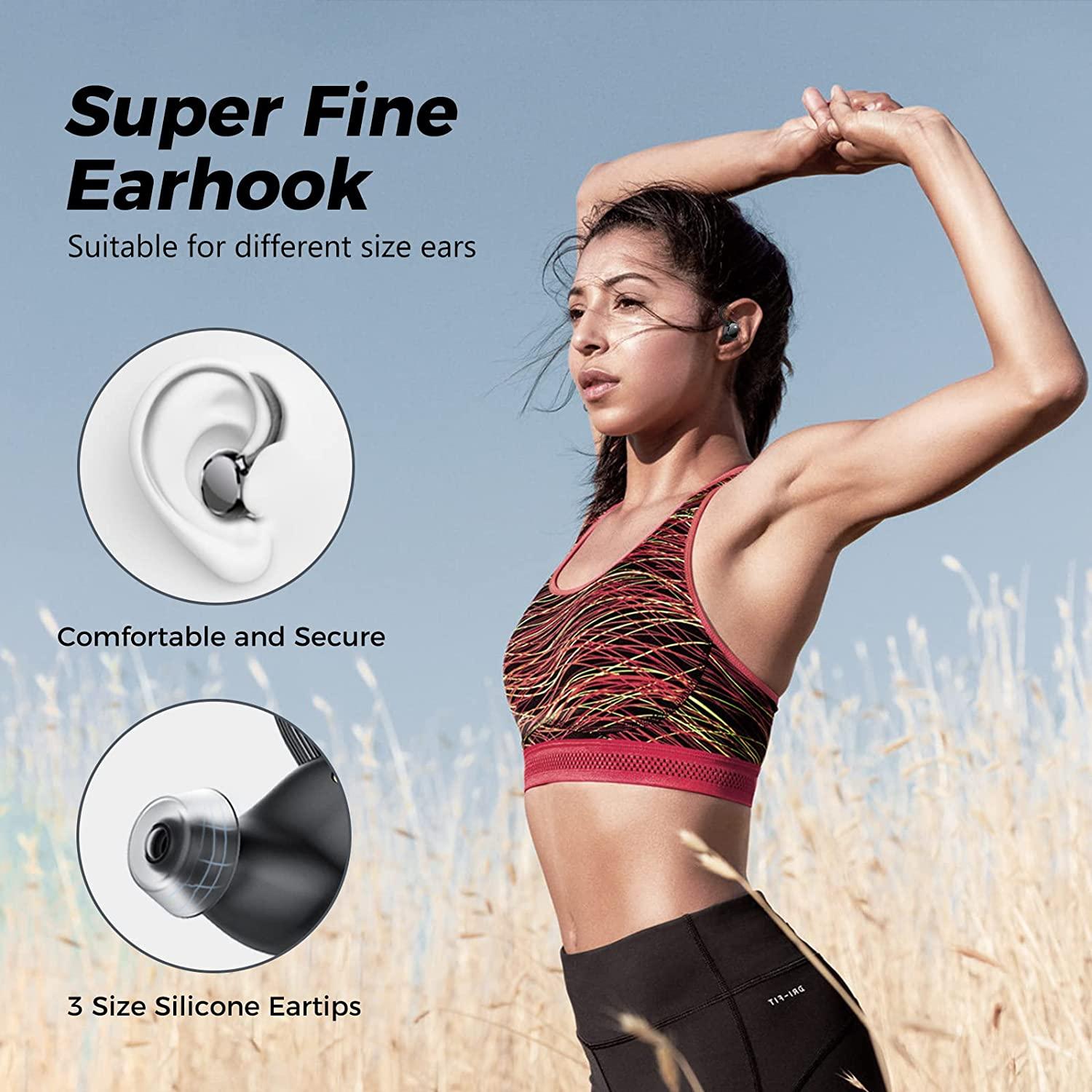 Tai nghe Bluetooth trong tai, tai nghe không dây Bluetooth, 5 giờ chơi với DUI sạc, màn hình LED, phù hợp với thoải mái, bass sâu, tai nghe Bluetooth cho Sport