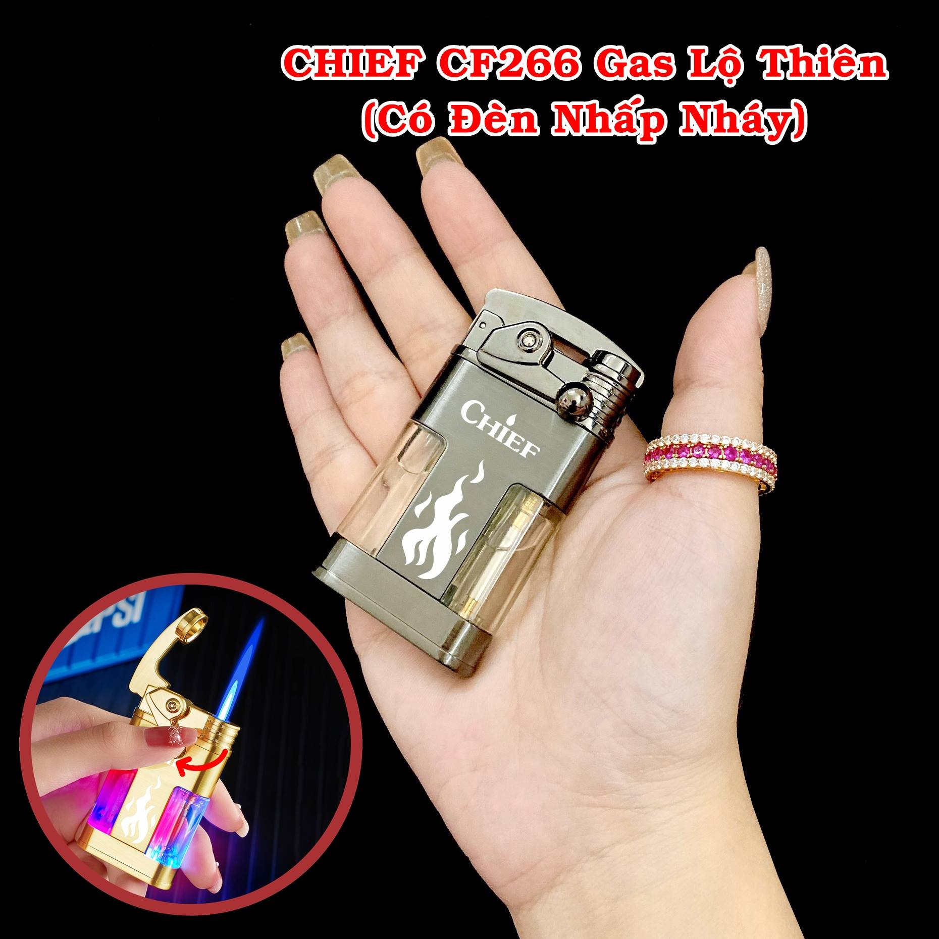 Hột quẹt bật lửa khè gas lộ thiên CHIEF CF266 - búng tay đánh lửa -