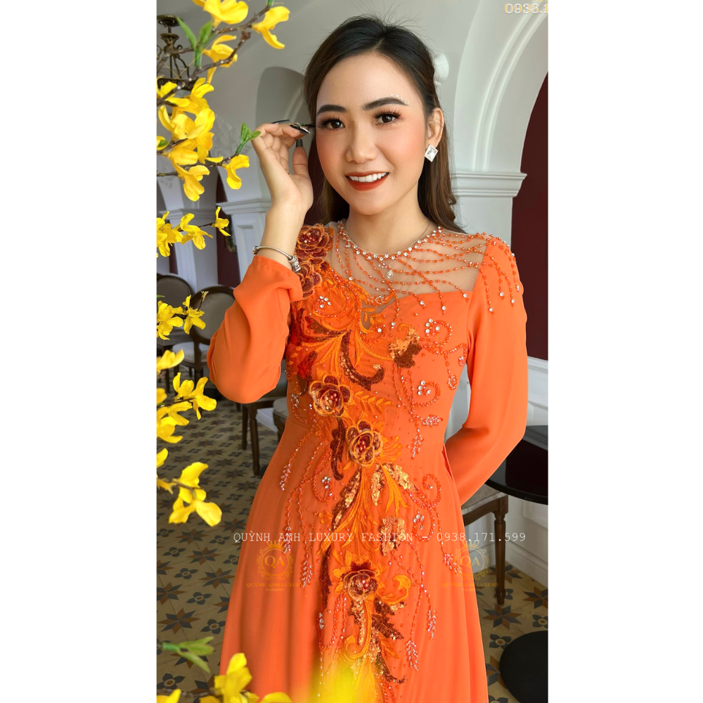 Áo Dài Dạ Hội Đẳng Cấp Trung Niên Dự Tiệc Cam Tươi Nelly Dress