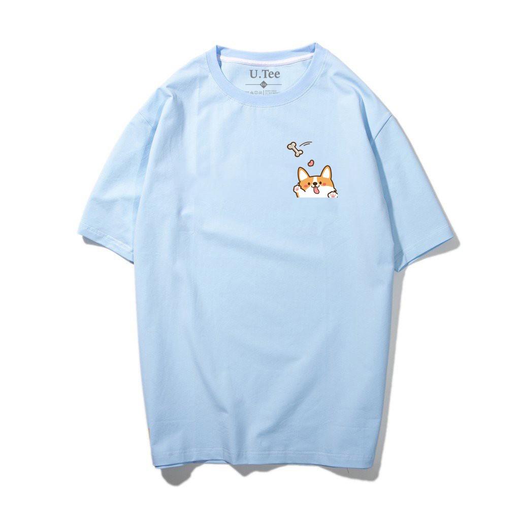 Áo Thun Unisex Tay Lỡ Form Rộng - Hình Chó Corgi Cực Cute