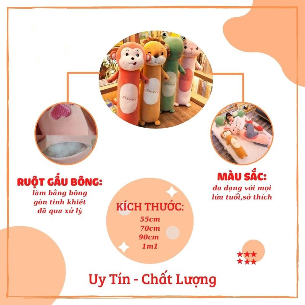 Gối ôm hình thú siêu ngộ nghĩnh - Thú nhồi bông dễ thương cho bé - Gấu bông ZingZingMart Bedding &amp; House