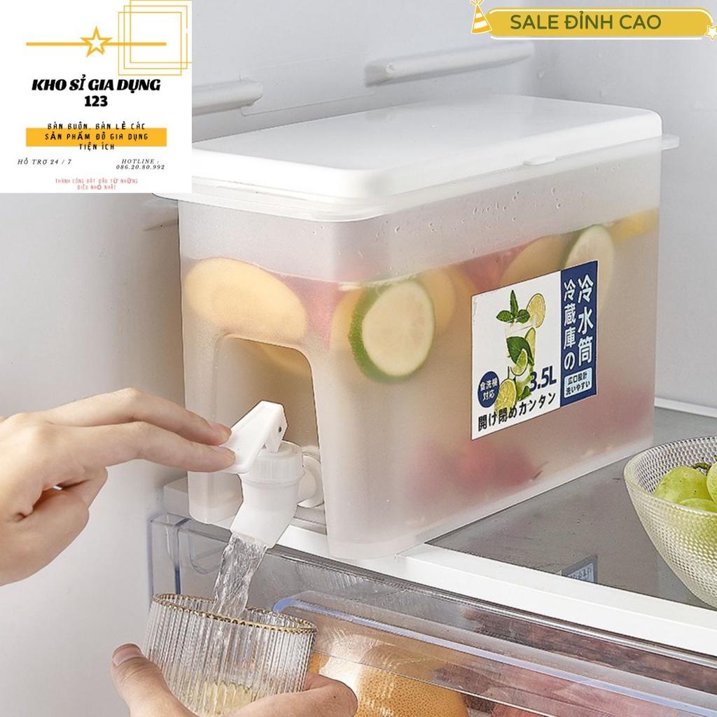 Bình nước nhựa để tủ lạnh có vòi thể tích 3.5L.Bình đựng nước, Bình trữ đông pha trà, đựng nước hoa quả an toàn tiện lợi