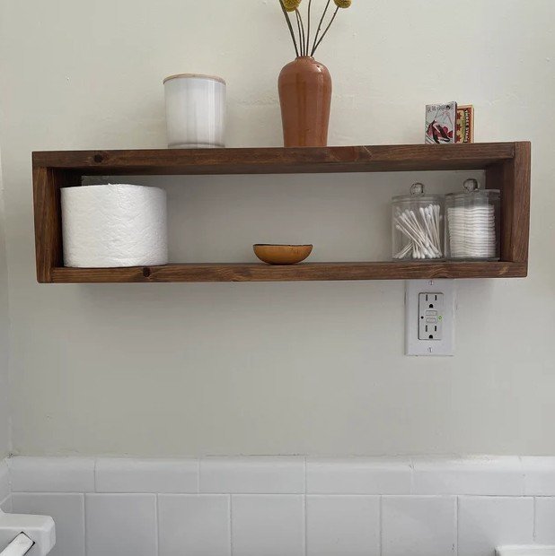 Kệ Gỗ Tự Nhiên Hình Chữ Nhật Treo Âm Tường Để Giấy Vệ Sinh, Để Đồ Trang Trí