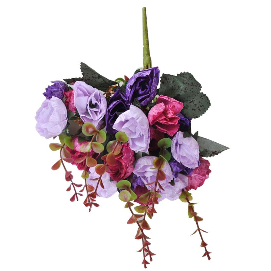 2X Artificial 21-Head Rose Silk Flower Floral Wedding Home Decor Purple