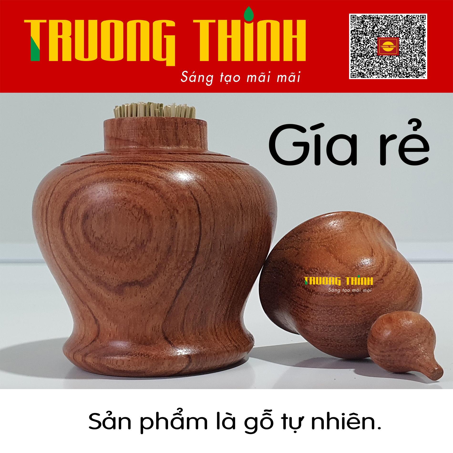 Lọ Đựng Tăm Bằng Gỗ Hương Cao Cấp Trường Thịnh Tiện Dụng Bền Đẹp Sang Trọng Tiết Kiệm – Hình Chuông Liền Khối.