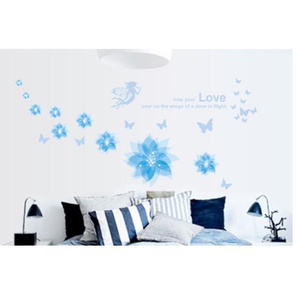 Decal trang trí tường Hoa xanh Love