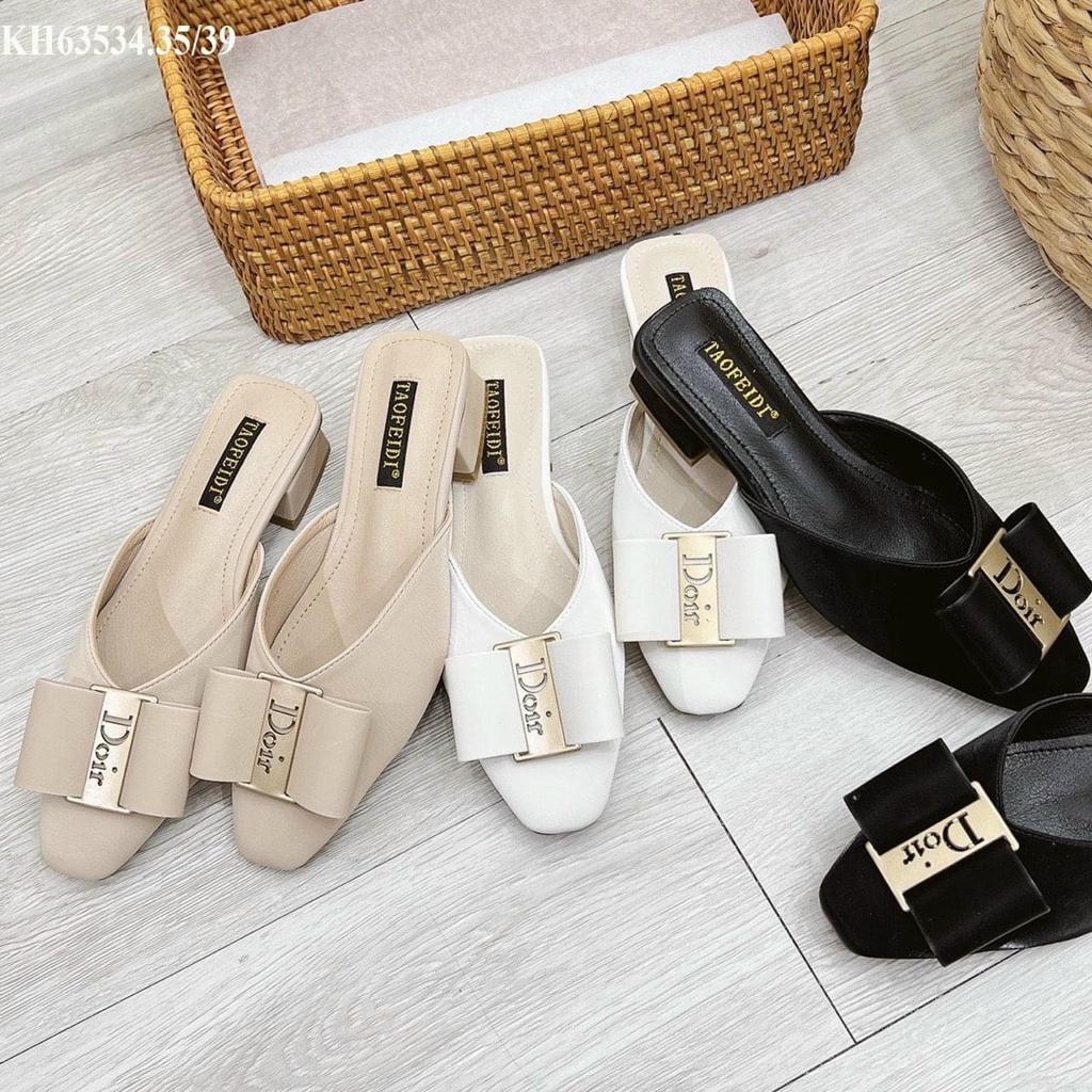 Giày sục mũi vuông nơ dẹp gót trụ thấp - 3P